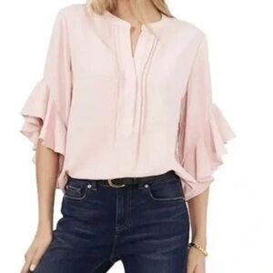 New Vince Camuto Pink Split Neck Ruffle Sleeve Blouse Top Soft Size 1X
